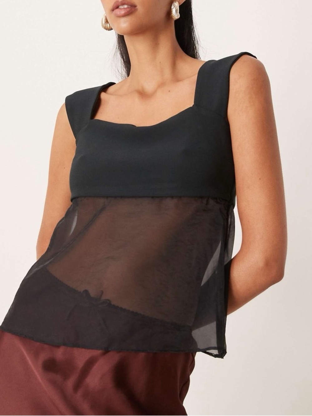 Abercrombie & Fitch Sheer Babydoll Cami Top in black